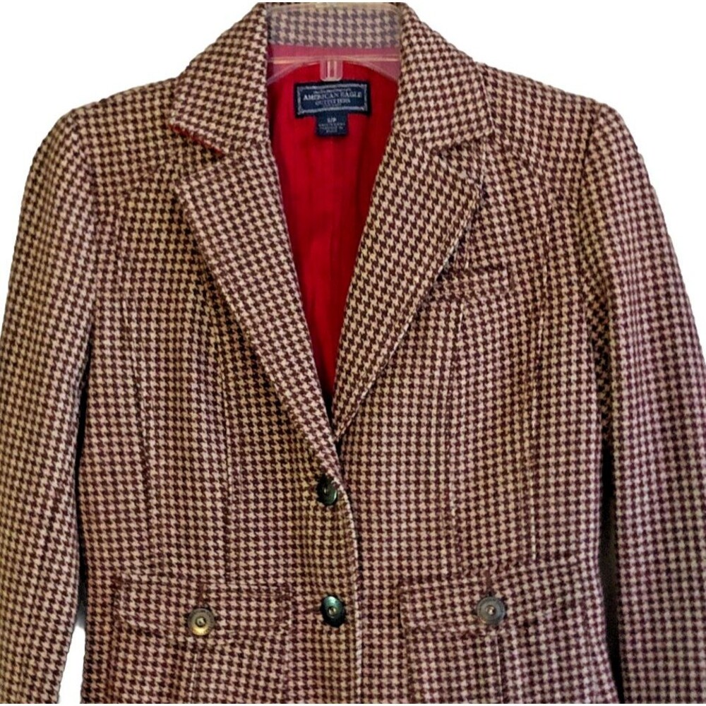 American Eagle Houndstooth Wool Blazer Womens Sz S Y2K Ivy League Heritage Prep - Picture 3 of 16